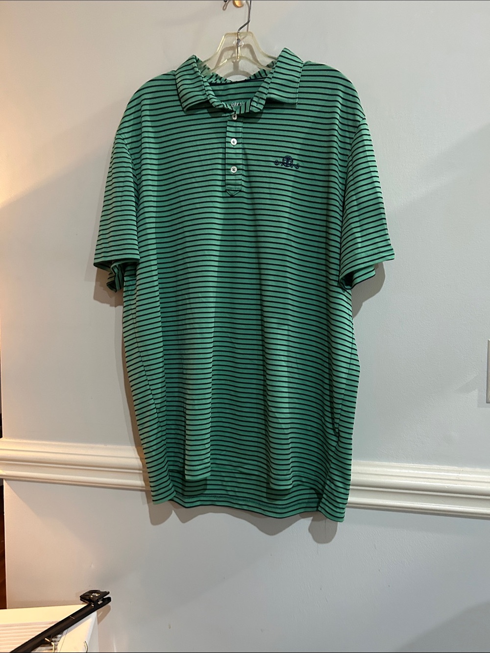 Men's Green Striped Polo with Daniel Island Logo
